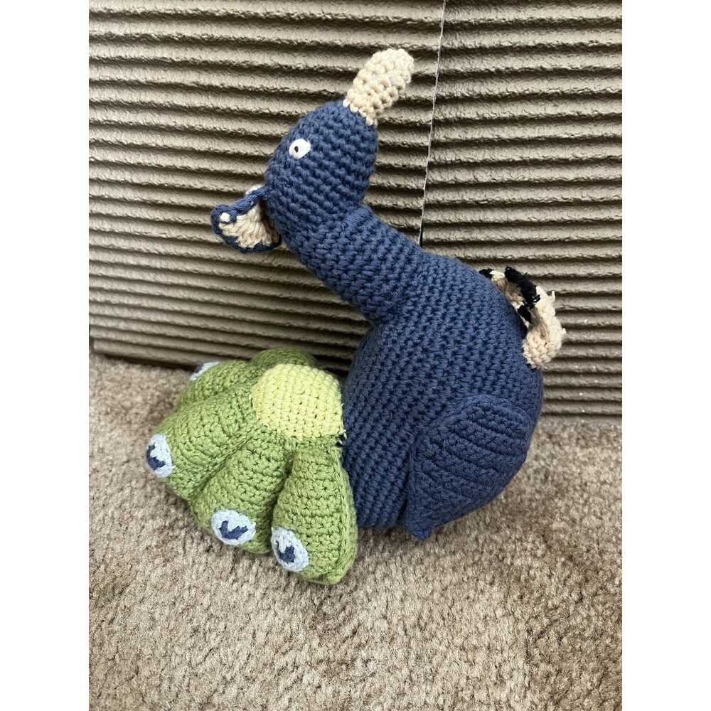 Pebble Crochet Knit Peacock Plush Baby Rattle Blue Green Funky Kids Cotton